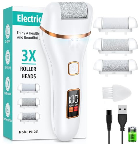 Hornhautentferner Elektrisch, Hornhaut Entfernen Fuß Elektrischer Hornhautentferner mit 3 Ersatzrollen, Wiederaufladbar, Fußpflege Hornhaut Elektrisch auf Nassen und Trockenen Füßen