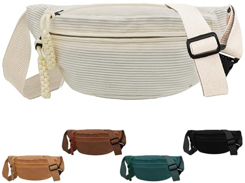 XIEXIESHER Riñonera Mujer, Bolsa de Cintura, Riñonera de Pana, Cord Brusttasche, Sport Hüfttaschen für Damen Herren Outdoor Reise Laufen Schule(Weiß)
