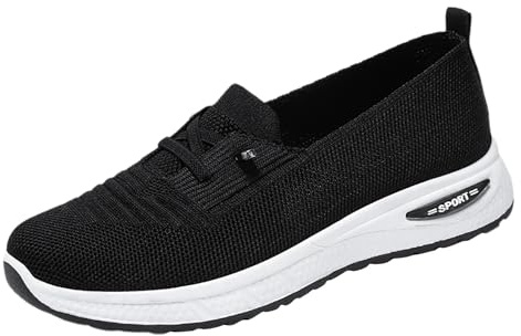 Zapato de mujer ortopédico confort chic bailarinas zapatos mujer verano de malla zapatillas y zapatos de deporte para correr planos, calzado ortopédico de verano, ligero y sin cordones, 01 negro., 40