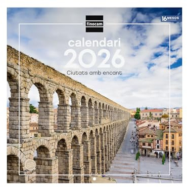 Finocam - Calendrier mural 2026, 30 x 30 cm, vue mois janvier - décembre 2026 + sept. - Déc. 2025 (4 mois) réduits | Calendrier 2026 | Images Villes - Catalan