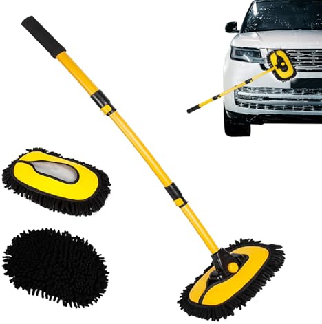 GoHZQ 15° Bogen Autowaschbürste 43 Aluminiumlegierung Waschbürste mit Teleskopstiel für Autos, Vans, Lastwagen und Wohnmobile, Auto Waschbürste mit langem Stiel, kratzerfreies Reinigungswerkzeug