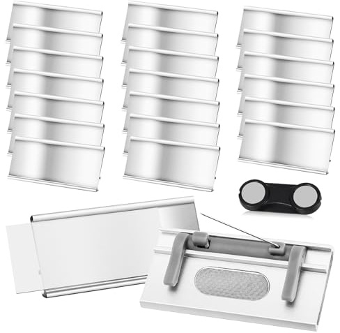 20 stycken namnskyltar i aluminium med stark dubbelmagnet, namnskyltar för klädmagnet med säkerhetsnålar, professionell magnet namnskylt med pappersspår, ca 72 x 35 mm (20)