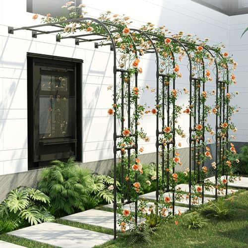 Arche de plantes grimpantes en métal – Pergola d'intérieur et d'extérieur pour jardin, pelouse, assemblage facile, colonne de treillis (noir 180 x 240 cm) – Parfait pour les vignes et les roses