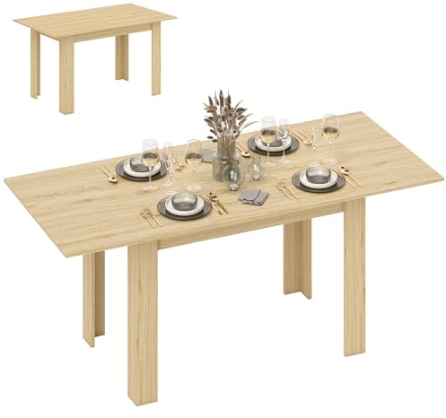 HOMCOM Mesa de Comedor Extensible de 140 a 180 cm Mesa de Cocina Extensible Rectangular para 6-8 Personas para Salón 140-180x90x75 cm Madera Natural