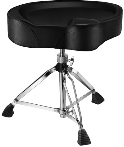 Augioth Height Adjustable Drum Stool, Memory Foam, Black Leather | Secure threaded post height lock, Reinforced heavy-duty steel base, Ergonomic cushioned seat, Ideal for guitarists too