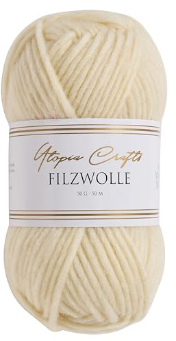 Utopia Crafts Filzwolle 100% lana virgen 50 g (Crema Blanca)