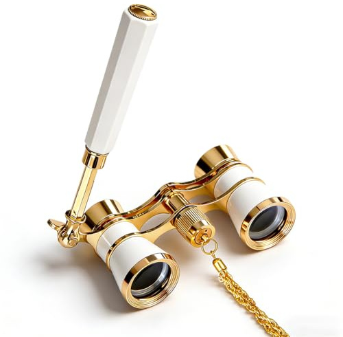 Faltbares Opernglas 3x25 Theaterfernglas Vintage für Damen & Mädchen – Kompaktes Theaterglas mit BK7-Prisma, Metallkette & Tasche – Ideal für Oper, Konzert, Theater & Events (Weiß)