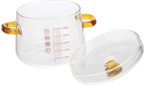 INOOMP Olla de Vidrio para Estofado con Doble Asa, Resistente al Calor, 300 Ml, Transparente, para Cocina Doméstica, Sopas y Fideos, Utensilio Multiuso para Horno y Baño María