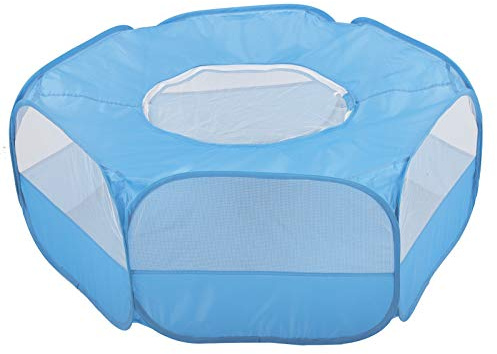 HPZIHUIT Valla plegable para hámster para animales pequeños, para exteriores, interiores, ejercicio, tienda de campaña para mascotas (valla para mascotas con cubierta y tela lateral, azul)