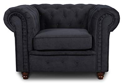 Sofnet Sessel Chesterfield Asti - Couch, Couchgarnitur, Couchsessel, Loungesessel, Stühl, Holzfüße - Glamour Design (Schwarz (Capri 19))