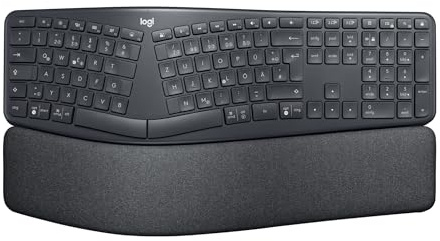 ERGO K860. Trådlöst ergonomiskt tangentbord med delad tangentbordslayout, handledsstöd, smutsresistent material, Windows/Mac, Bluetooth, USB-mottagare. Vadderat handledsstöd för 54% mer support,
