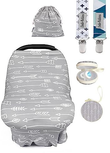 Dodo Babies Stillschal für unterwegs für Stillen - Autositzbezug Stilltuch Still Schal - Ultra-weich und atmungsaktiv - Mehrzweckdesign - Inklusive Schnullerklemmen, Etui