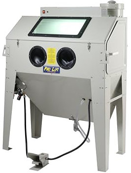 Pro-Lift-Werkzeuge Sandstrahlgerät 420 l Sandstrahlkabine Sandstrahler Seiten-Klappe 420 Liter sand blaster Industriestrahler Beleuchtung