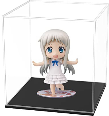 HOPEME Clear Acrylic Display Case with Black Acrylic Base, Simple Self-Assembly Dustproof Showcase, Cube Countertop Box for Collectibles, Home Organization (4 x 4 x 4 inch)
