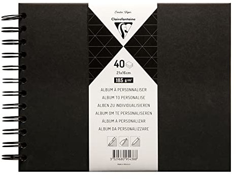 Clairefontaine 95438C - album spiralato da personalizzare - 40 Fogli di carta nera spessa da 185g/m² - Misura 21x16cm - copertina rigida nera - hobby creativo, fai da te , Scrapbooking