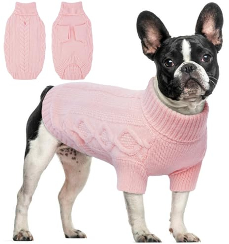 Hjumarayan Maglione per cani, semplice ed elegante, per cani, caldo maglione per cani di taglia media, con foro per la pettorina, bella felpa per cani con gambe per bulldog francese (rosa L)