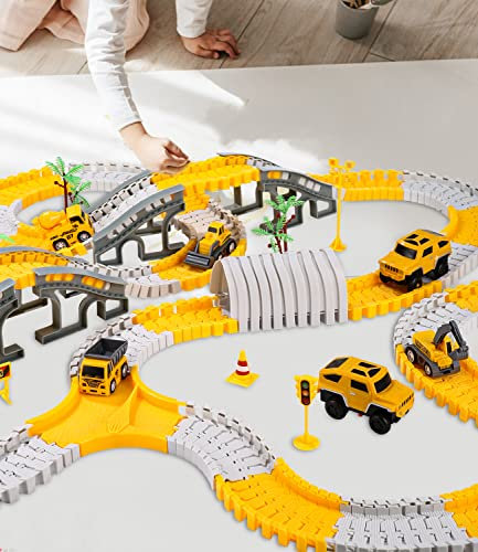 NEFLSI 305 Piezas Pista de Coches de Construcción Carreras Juguetes,Pista Flexible Regalos Educativos para Niño,Juego de Juguetes para vehículos ferroviarios de Ingeniería para 3 4 5 6+ Años Niños
