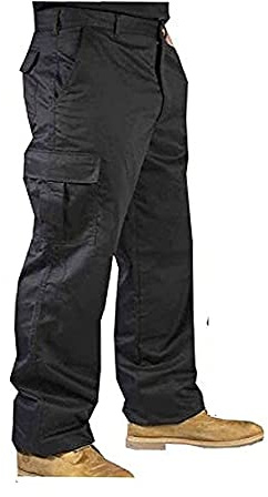 IBEX S3 Multi-Pocket Men’s Cargo Work Trousers - Durable Polyester-Cotton Blend, Heavy-Duty Builders Combat Pants, Black, 36W - Long