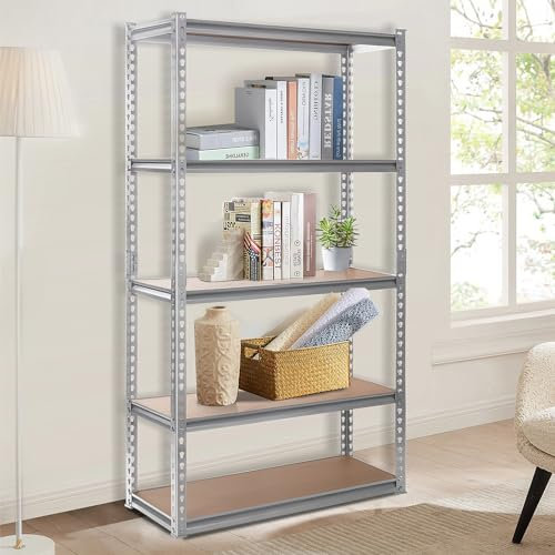 PACHIRA Verstellbares Schwerlastregal, 183 x 80 x 40 cm Garagenregal Gesamt Tragkraft bis 875kg, Robuste Lagerregale, Regal mit Stahlgestell, Vorratsregal Kellerregal für Küche, Abstallraum, Büro