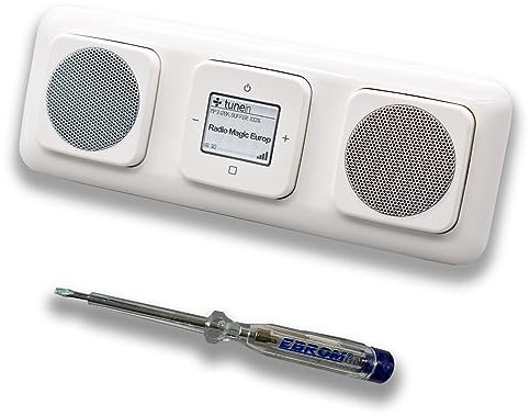 Busch Jäger iNet Internet Unterputz Radio 8216U Reflex SI alpinweiß, Komplett-Set mit 2 x Lautsprecher, Abdeckungen, Rahmen + EBROM Phasenprüfer zur Montage der Geräte - 8216 U Internetradio