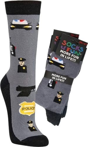Witzige Socken als Geschenkidee oder zum Selbertragen für Teenager, Damen und Herren, 2er-Bündel (Gr.42-47, „Police“)