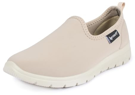 Aerosoft Dam Balllerina Stretch 20 bredd G-H halkfri lätt mjuk stretchig, Beige, 41 EU