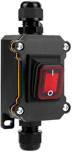 QWORK® IP65 Waterproof Inline Cord Switch with Red Indicator Light, 12-24V 30A, DPST Rocker Switch, Dual Position ON/OFF Control