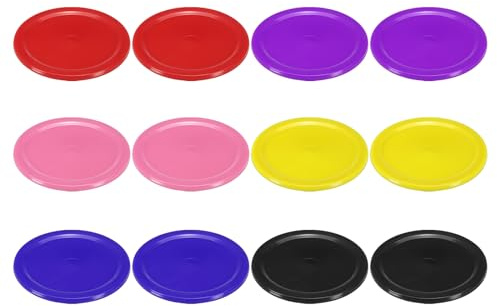 PATIKIL Air Hockey Pucks 6,5 cm, 12 st lufthockey tunga ersättningspuckar för spelbord utrustning tillbehör 2 st per färg