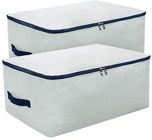 grandes bolsas de almacenamiento de lona de algodón suave | para ropa, suéteres, edredones, organizadores de cama tamaño king/queen, gris claro, Pack de 2, 70 x 50 x 28 cm