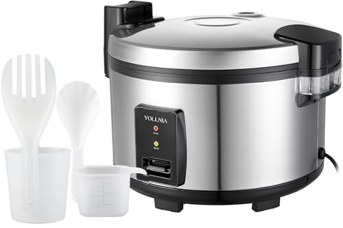 Yollnia Fornello di riso [23L Grande Capacità] Per 50-80 persone, antiaderente, senza bruciarlo, con funzione di mantenimento al caldo, 2500 W, Ciotola antiaderente rimovibile lavabile,acciaio