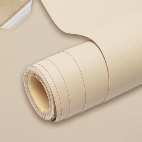 Pelle Adesiva per Riparazioni, Patch di Riparazione in Pelle, Patch Riparazione in PU Pelle per Divano, Sedile Auto, Mobili, Borsa in Pelle, Tappezzeria (Beige, 60 * 200cm)
