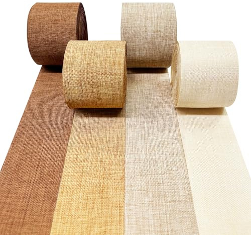 60M Brown Burlap Ribbon 50mm Wide Ribbons Cream Tan Brown Linen Fabric Ribbons Hanging Streamer Garland for Gift Wrapping Crafts DIY Hair Bow Birthday Wedding Baby Shower Boho Party Backdrop Decor