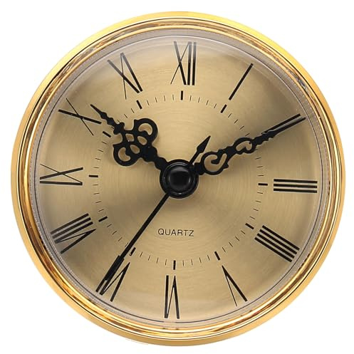 PATIKIL 2.8 70mm Quartz Clock Insert, Round Quartz Movement Miniature Clock Mini Roman Numeral Clock Fit 61mm/2.4 Diameter Hole for Replacement Home, Style 22, Gold Tone