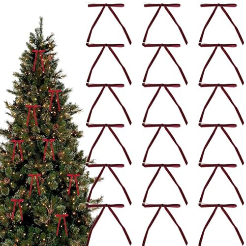 24 Stück Weihnachtsschleifen aus Samt, rustikale Geschenkschleifen aus Kunsthandwerk, Vintage-Schleifen aus Samtband für Weihnachten, Heimdekoration, Hochzeit, Außen- und Innendekoration (weinrot)