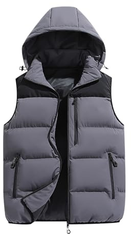 Giubbino Smanicato Uomo Gilet Imbottito Uomo Giubbotto smanicato Invernale Casual Gilet Trapuntato con Cappuccio Uomo Taglie Forti Giacca senza Maniche Giacchetto smanicato Uomo Imbottiti Grigio 4XL