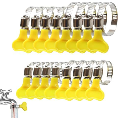 Ajinacious Stainless Steel Adjustable Key-Type Band Hose Clamp Assortment Kit, 16 Pcs, 6/25/32/44mm, Yellow and Silver