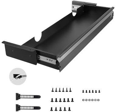 VEVOR 33 Wide Under Desk Drawer Slide Out, Under Desk Mounted Pull-out Drawer Attachment, Hidden Desktop Storage Organizer, Under Table Pencil for office Home Sit Stand Workstation, 33x9x4 in