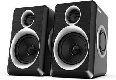 cinnkeyi Altoparlanti per computer, altoparlanti 2.0 per PC o laptop,Casse pc ingresso AUX da 3,5 mm, altoparlanti per PC alimentati tramite USB, bassi profondi (Nero)