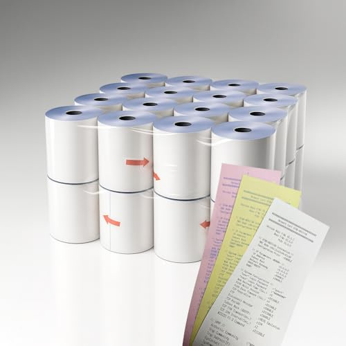 VIECAM 3-Ply Carbonless 3 x 65' White/Canary/Pink Receipt Paper (32 Rolls) for Restaurants, Kitchen & POS Cash Registers | Compatible with Star Micronics SP700, SP2000, UP389, Omni 480, TMU 220