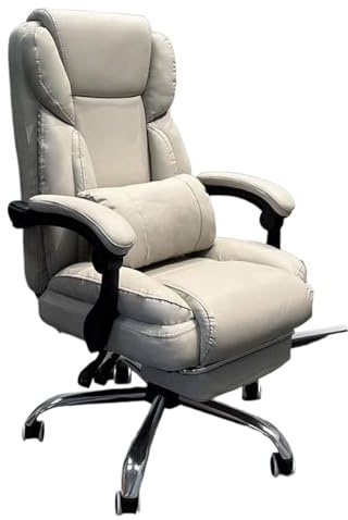 Ergonomisk fällbar riktningsstol, kontorsstol med 175° högt ryggstöd, utdragbar fotstöd, brunt konstläder, justerbara armstöd och rullar, 500 kg tung spelstol (ljusgrå)