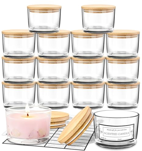 Lot de 15 Pots à Bougies Vides Pots à Bougies En Verre Transparent Contenant Bougie Transparent Jolies Étiquettes D'avertissement Adhésives pour La Fabrication de Bougies Avec Couvercles Hermétiques