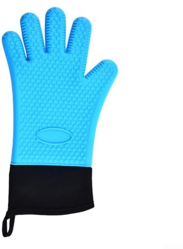 Guantes de cocina hechos con silicona resistente al calor y palma texturizada antideslizante para hornear, pizza, microondas y manejo de superficies calientes de parrilla (azul)