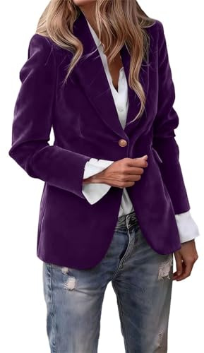 MJGkhiy Veste Femme Velours Vintage Élégante Cérémonie Curvy Blazer Court Encolure Revers Vestes Robe et Blazer avec Botton Casual Ouvert Devant Veste Costume Hiver, Violet foncé., XL