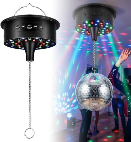 Spegelbollsmotor med LED-färgväxlare, discobollsmotor med fjärrkontroll och kedja, professionell spegelboll roterande motor, roterande motor discoboll tyst drivmotor för takmontering, festprylar