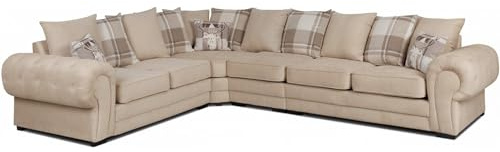 Verona 3C2 Corner Sofa | Dual Arm 6 Seater Couch | Scatter Back Corner Sofa for Living Room (Mink, Left Hand)