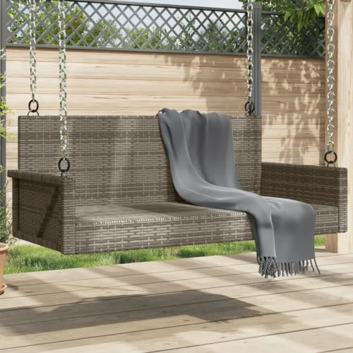 TEKGHUT Banc à bascule gris 119 x 56 x 48 cm en polyrotin avec fonction balançoire avec anneaux de fixation, cadre en acier revêtu par pulvérisation, max. 110 kg par siège