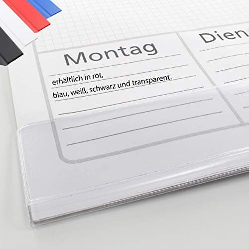 KLEBESHOP24 SCHUTZLEISTEN FÜR SCHREIBTISCHUNTERLAGEN | Selbstklebend | Transparent, Schwarz, Weiß, Blau, Rot | 59.5 x 8 cm | Kunststoff