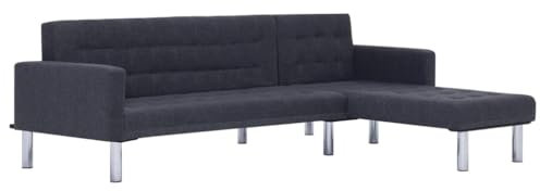 vidaXL Schlafsofa L-Form Couch Sofa Gästebett Bettsofa Schlafcouch Ecksofa Eckcouch Ledersofa Polstersofa Wohnlandschaft Loungesofa Dunkelgrau Polyester