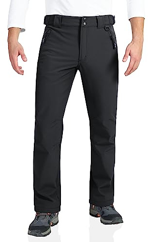 Outdoor Ventures Mens Waterproof Trousers Warm Fleece Lined Ski Snow Hiking Pants Softshell Trousers with Expandable Waist (Black,34W/30L)