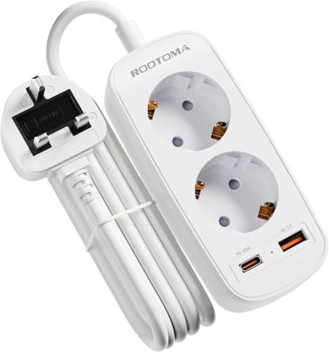 Adaptador de Enchufe UK con Carga Rápida USB PD 20W, Alargador de 1,5 m, Adaptador de Viaje de España a Reino Unido Tipo G, Compatible con EU a UK, Irlanda, Malasia, Singapur, Hong Kong y Macao